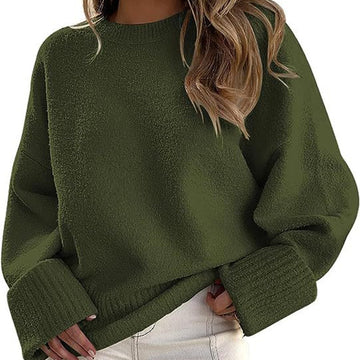 Women's Fashion Casual Round Neck Long Sleeve Plush Sweater Top