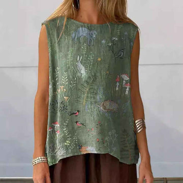 European And American Floral Cotton Linen Vest