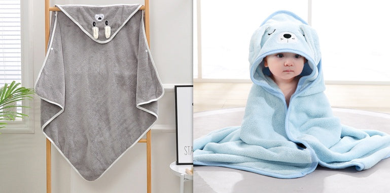 Cartoon Bath Towel Cloak Embroidered Quilt Coral Velvet