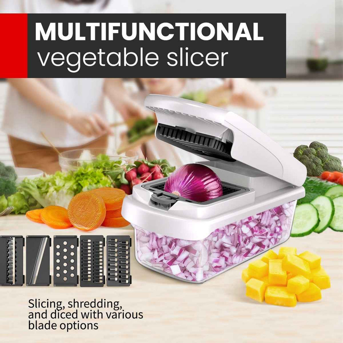 ullstar The Original Pro Chopper - Vegetable Chopper and Spiralizer, Food Chopper with Container, Fruit Slicer, Kitchen Gadgets & Accessories, Home Essentials (4 in 1, White)