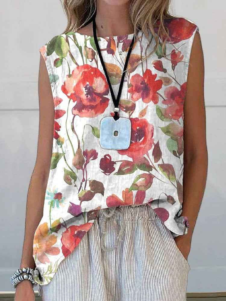 European And American Floral Cotton Linen Vest