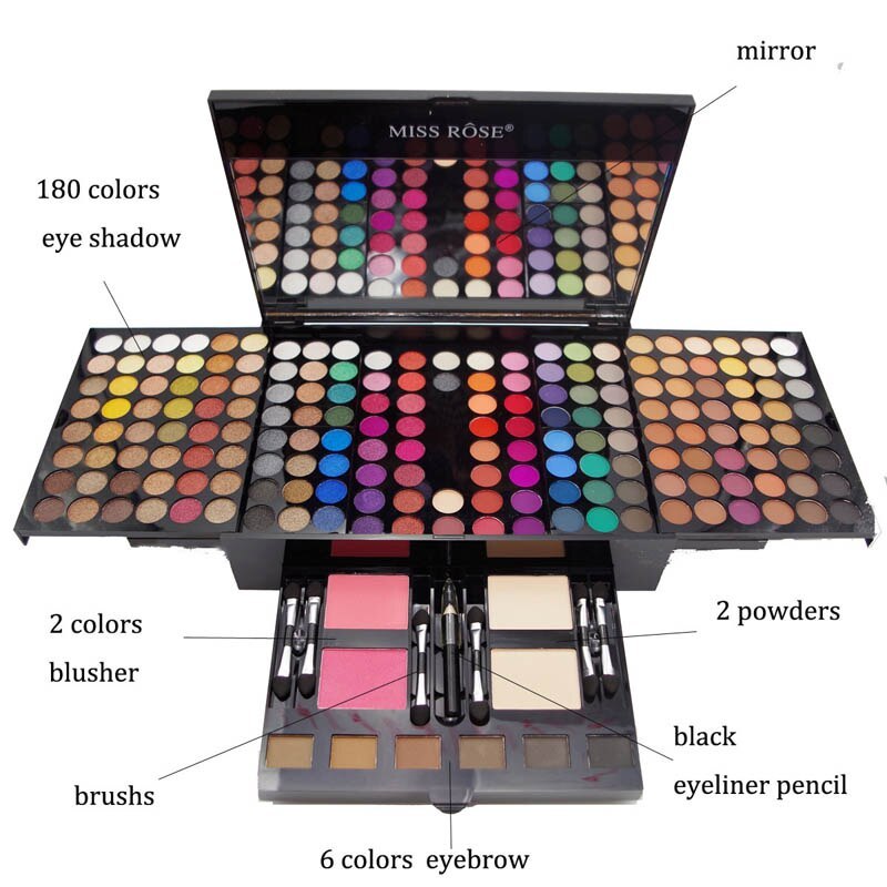 MISS ROSE   180 Colors Eyes Shadow Blush Set Personalized Piano-shaped Makeup Palette Box