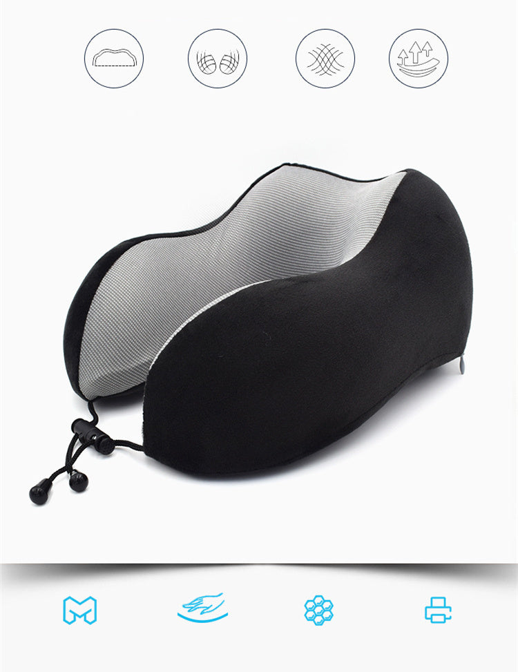 Pillow 100% Pure Memory Foam Neck Pillow, Comfortable & Breathable Cover, Machine Washable, Airplane Travel Kit with 3D Contoured Eye Masks, Earplugs, and Luxury Bag, Standard (Black)