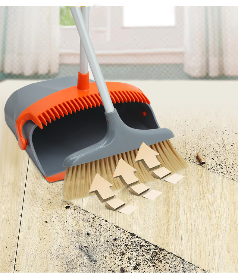 Broom and Dustpan Set for Home, Broom and Dustpan Combo for Office, Long Handle Broom with Upright Standing Dust pan,Indoor&Outdoor Sweeping (Gray&Orange)