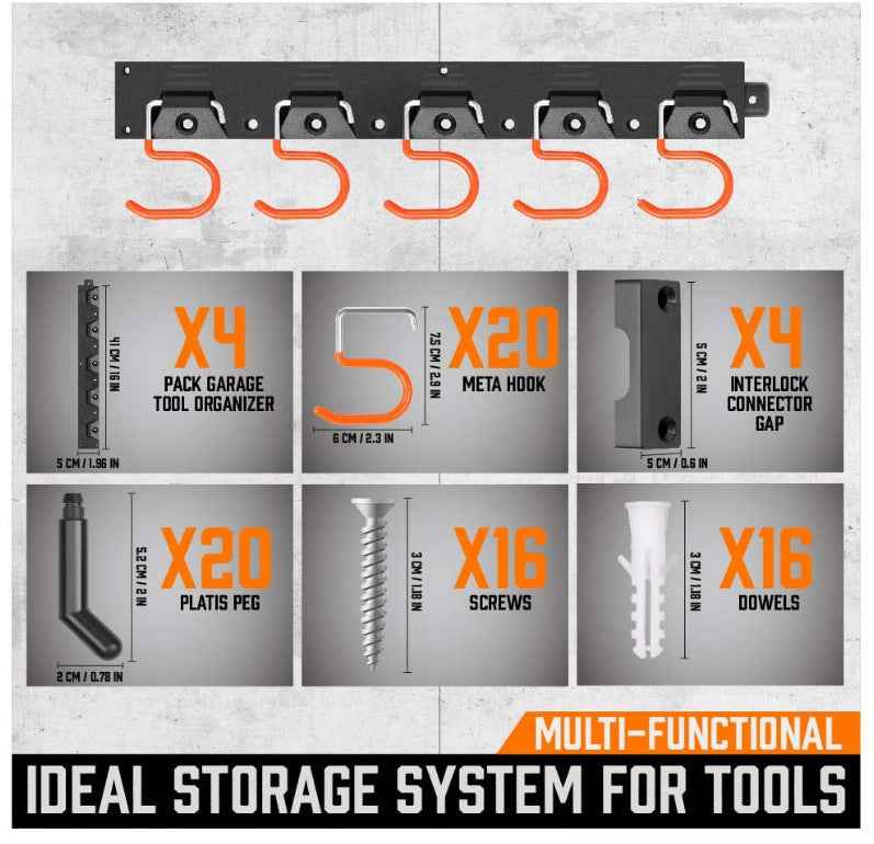 IMILLET 2 Pack Mop and Broom Holder, Wall Mounted Organizer Mop and Broom Storage Tool Rack with 5 Ball Slots and 6 Hooks (Black)