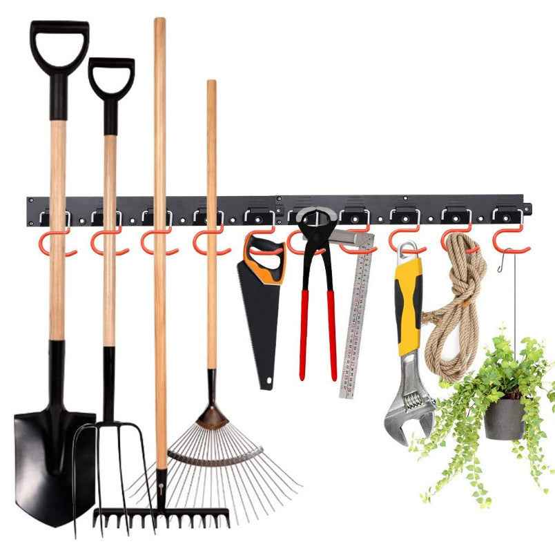 IMILLET 2 Pack Mop and Broom Holder, Wall Mounted Organizer Mop and Broom Storage Tool Rack with 5 Ball Slots and 6 Hooks (Black)