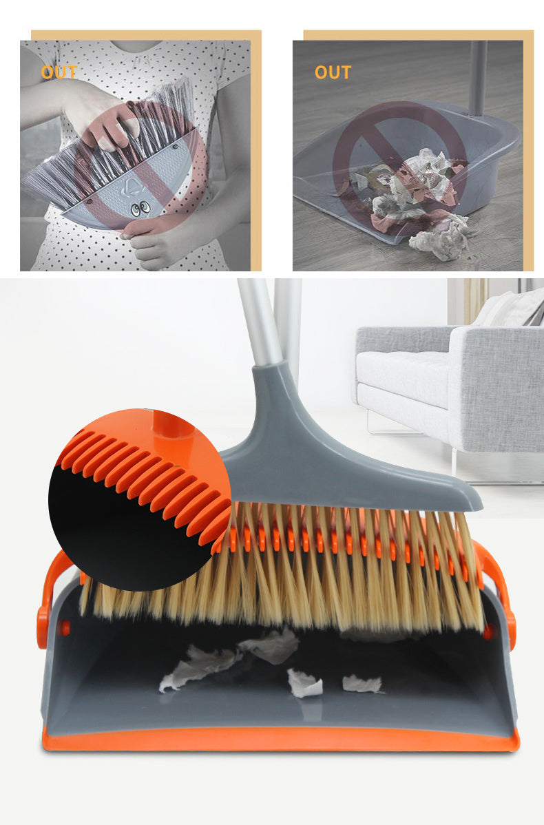 Broom and Dustpan Set for Home, Broom and Dustpan Combo for Office, Long Handle Broom with Upright Standing Dust pan,Indoor&Outdoor Sweeping (Gray&Orange)