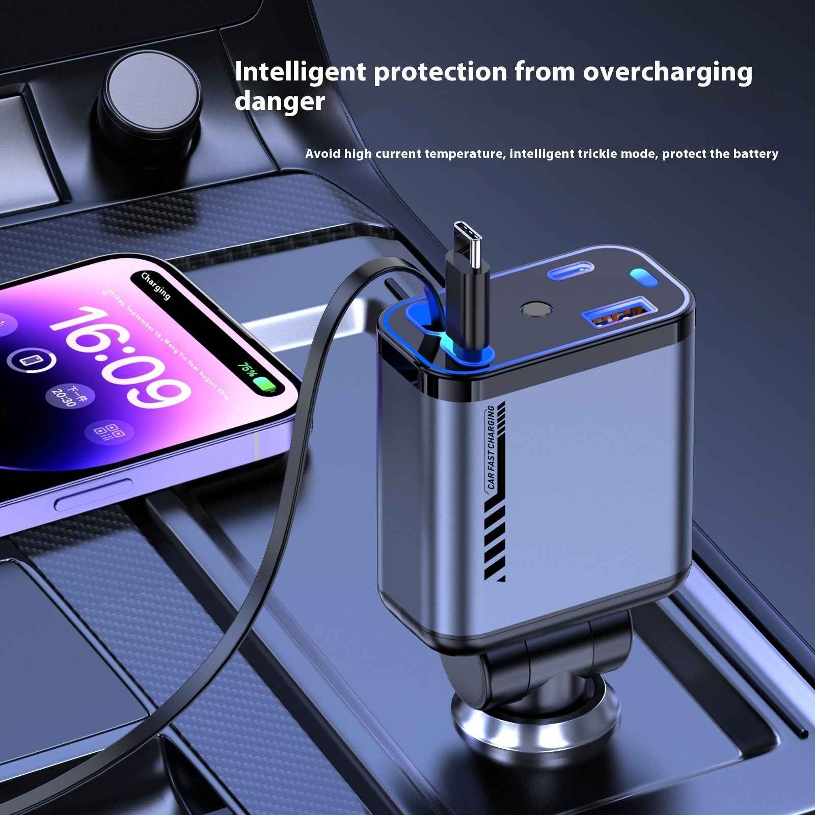 Retractable Car Charger, 69W USB C Car Accessories Adapter for iPhone 17 USB C Charger Fast Charging, Gifts for Women Men, Travel Essentials, for iPhone 17 Pro Max Air 16 15 14 13 12 Samsung S25