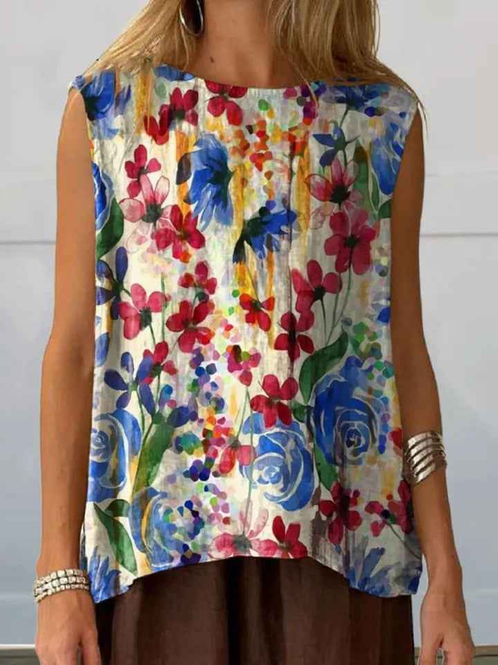 European And American Floral Cotton Linen Vest