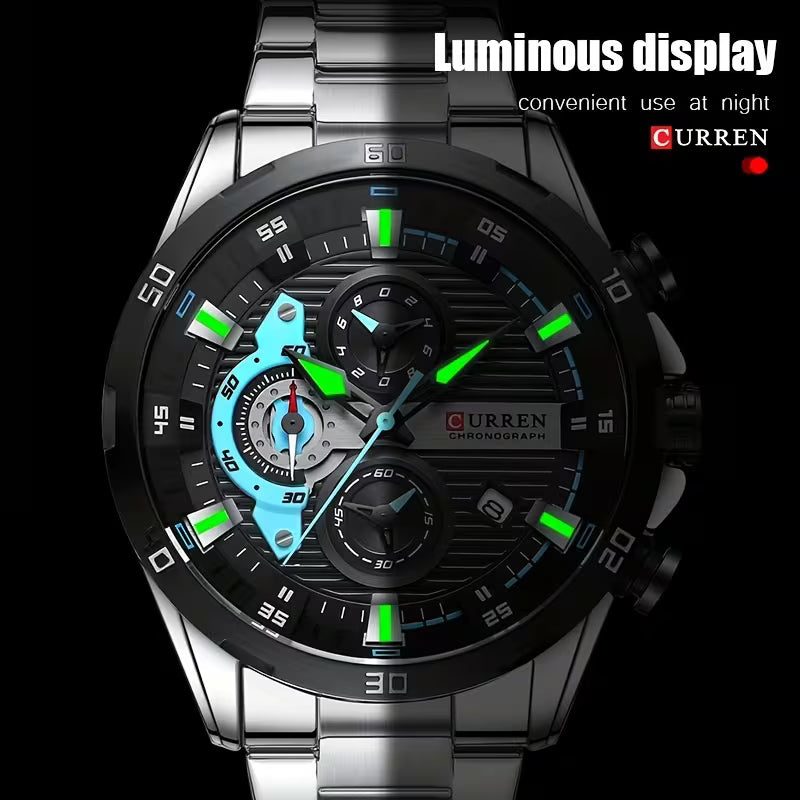 🔥 CURREN Men’s Luxury Chronograph Watch – Stainless Steel Body - All Dials Working