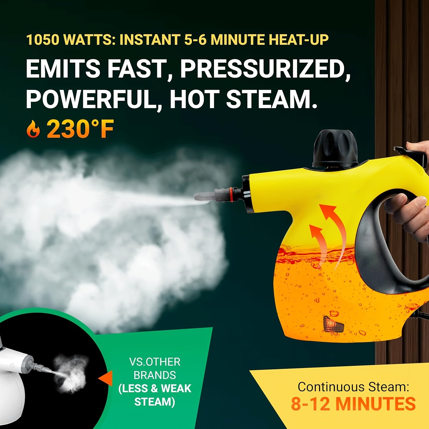 ISSELL® Steam Shot™ OmniReach handheld portable steam cleaner for tile, grout, windows, bathrooms, kitchens, fabric steaming tool, includes 10 tools