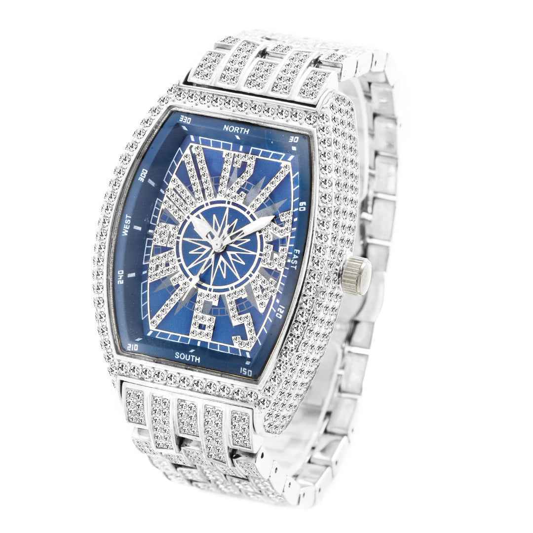 Bucket Shaped Full Diamond Large Dial Men's Watch