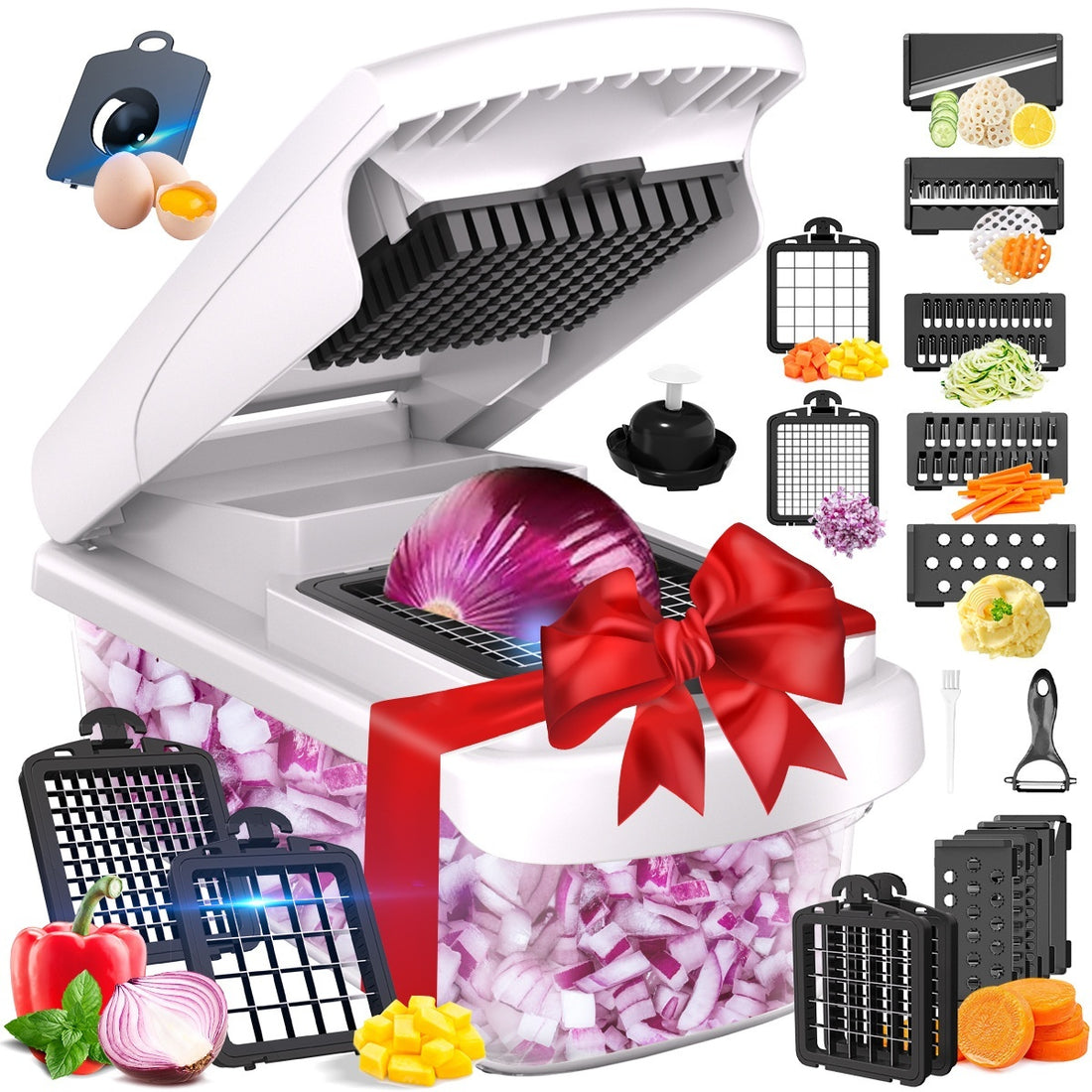 ullstar The Original Pro Chopper - Vegetable Chopper and Spiralizer, Food Chopper with Container, Fruit Slicer, Kitchen Gadgets & Accessories, Home Essentials (4 in 1, White)