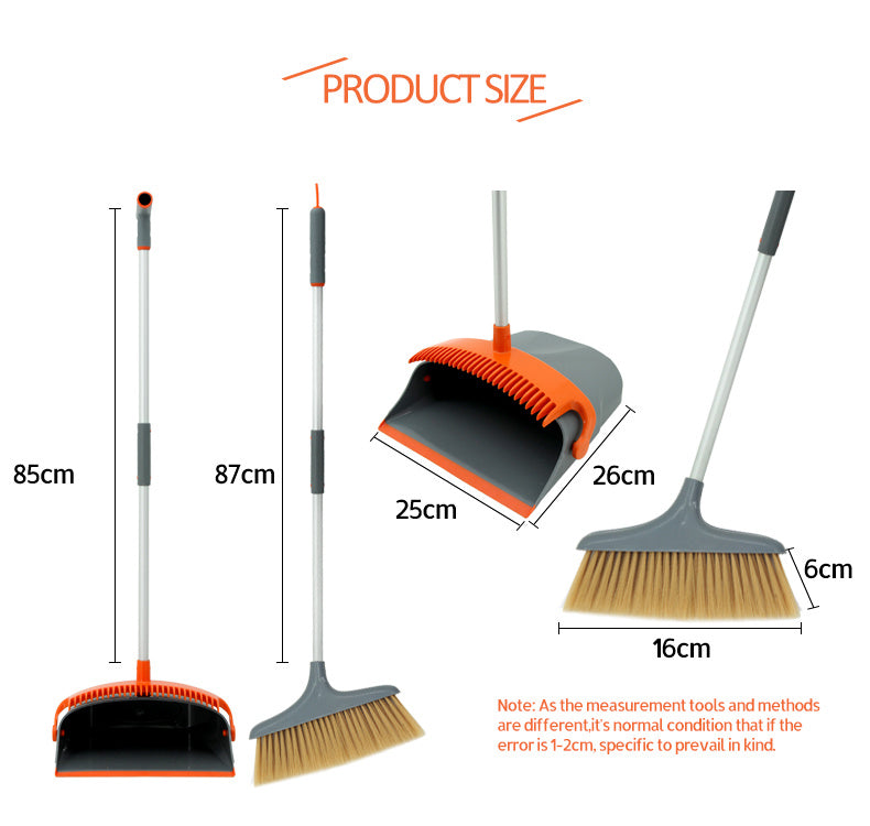 Broom and Dustpan Set for Home, Broom and Dustpan Combo for Office, Long Handle Broom with Upright Standing Dust pan,Indoor&Outdoor Sweeping (Gray&Orange)