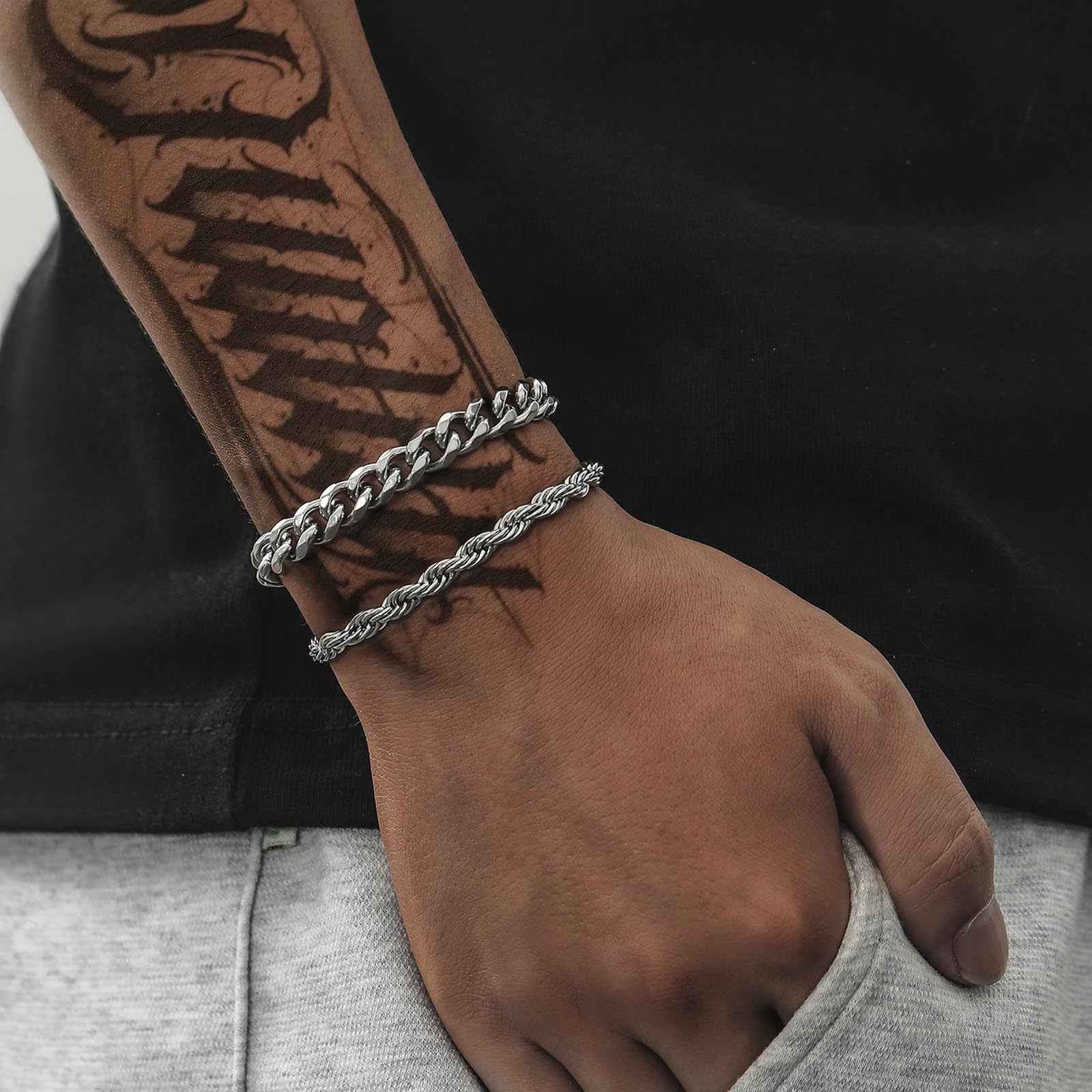 Mens Bracelet Silver Bracelets for Men Boyfriend as Stainless Steel Bracelet Boys Bracelets, Silver Cuban Link Bracelet for Men as Waterproof Silver Bracelet Men Jewelry Men Accessories