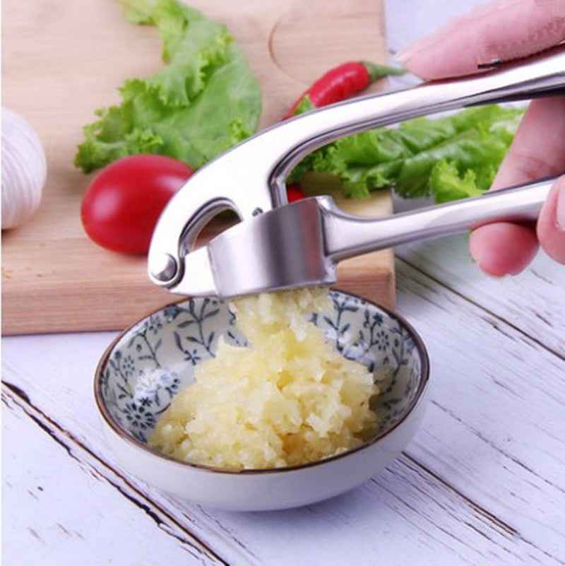 Zulay Kitchen Premium Garlic Press Set - Rust Proof & Dishwasher Safe Professional Garlic Mincer Tool - Easy-Squeeze, Easy-Clean with Soft, Ergonomic Handle - Silicone Garlic Peeler & Brush (Silver