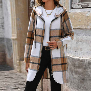 Women's Plaid Loose-fitting Casual Hooded Coat