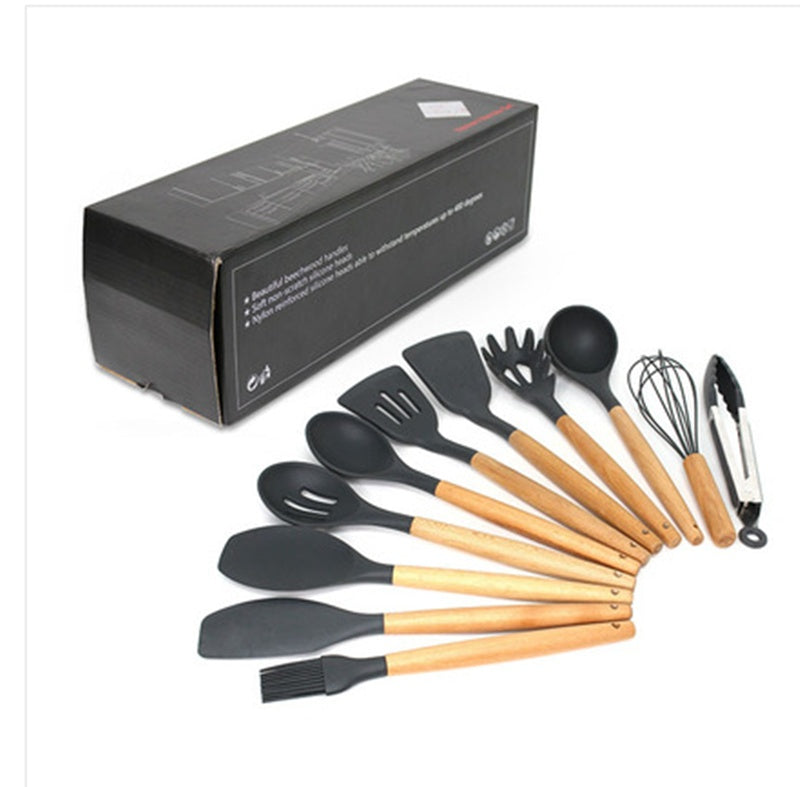 Umite Chef Kitchen Cooking Utensils Set, 33 pcs Non-Stick Silicone Cooking Kitchen Utensils Spatula Set with Holder, Wooden Handle Silicone Kitchen Gadgets Utensil Set (Khaki)