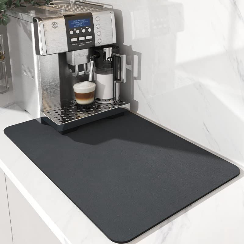 Dish Drying Mat for Kitchen Counter, 12"x19" Dish Drying Pad with Non-slip Rubber Backed, Hide Stain Anti Absorbent for Kitchen Counter, Drying Mat for Coffee Machine Dish Rack (Grey)