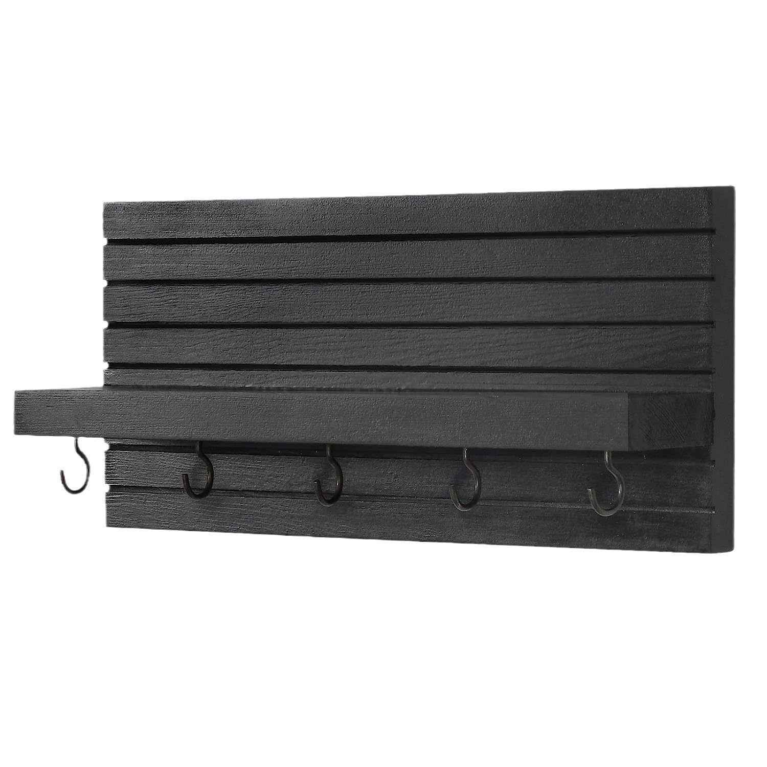 Key Holder for Wall, Decorative Key and Mail Holder with Shelf Has Large Hooks for Bags, Coats, Umbrella – Paulownia Wood Key Hanger with Mounting Hardware (9.8”W x 6.7”H x 4.2”D)