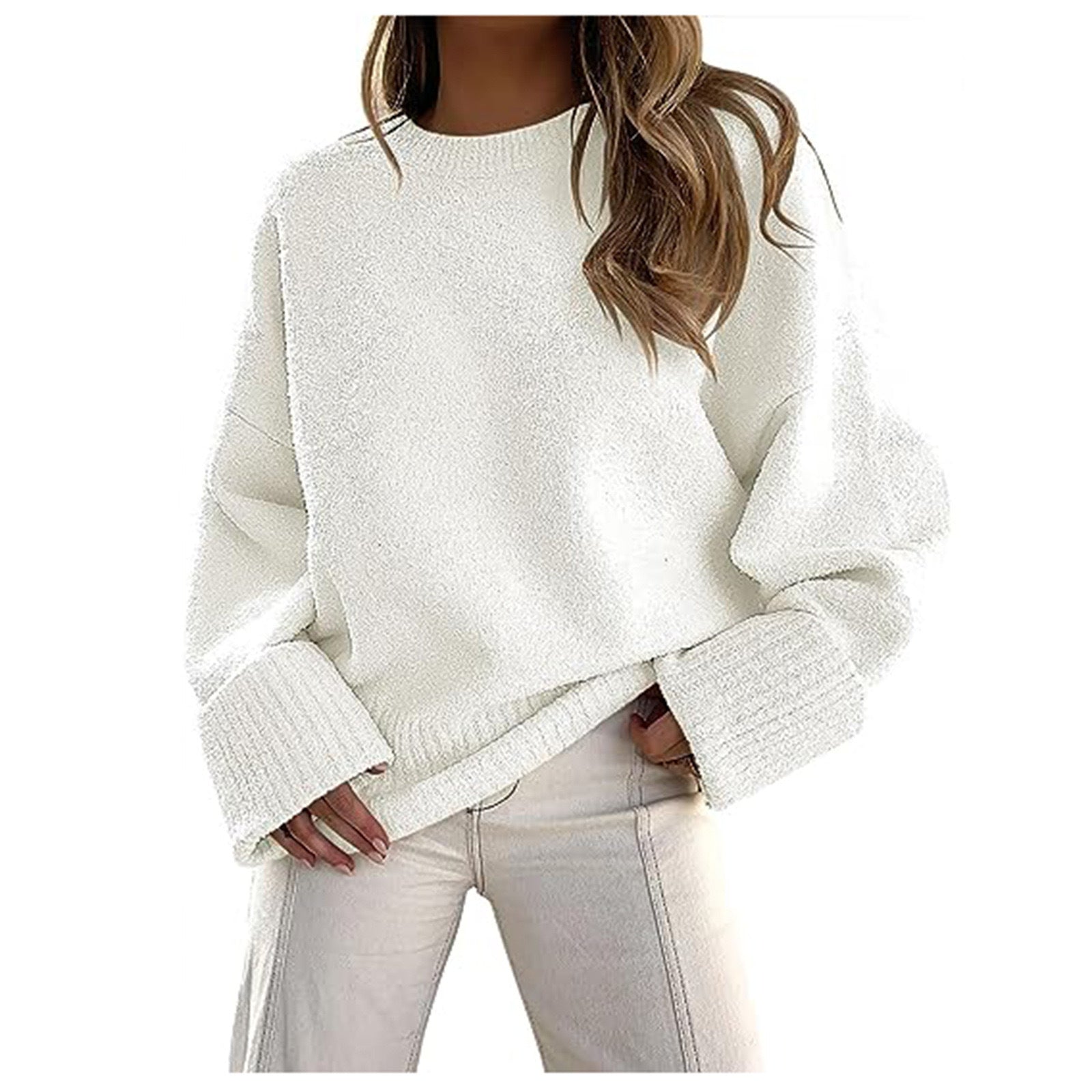 Women's Fashion Casual Round Neck Long Sleeve Plush Sweater Top