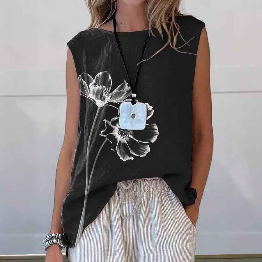 European And American Floral Cotton Linen Vest