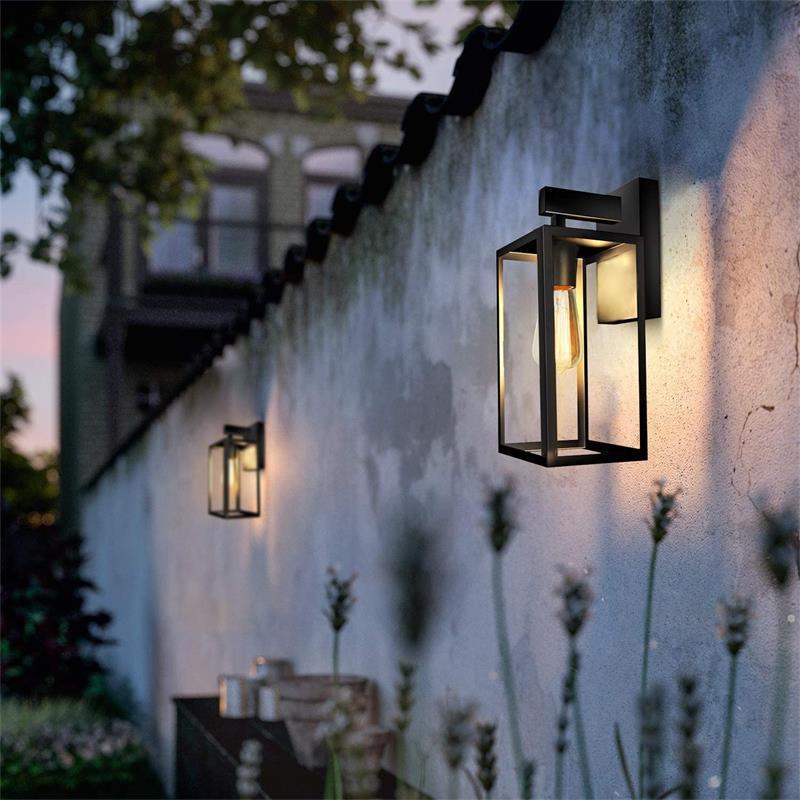 Outdoor Wall Light Fixtures, Exterior Waterproof Lanterns, Porch Sconces Wall Mounted Lighting with E26 Sockets & Glass Shades, Modern Matte Black Wall Lamps for Patio Front Door Entryway, 2-Pack