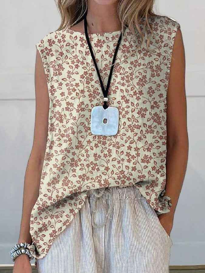 European And American Floral Cotton Linen Vest