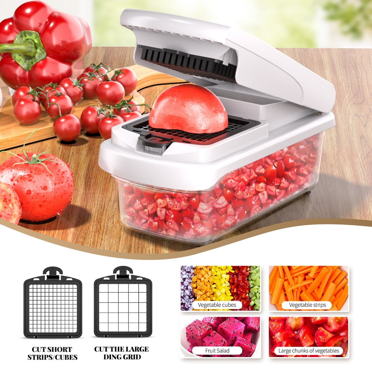 ullstar The Original Pro Chopper - Vegetable Chopper and Spiralizer, Food Chopper with Container, Fruit Slicer, Kitchen Gadgets & Accessories, Home Essentials (4 in 1, White)