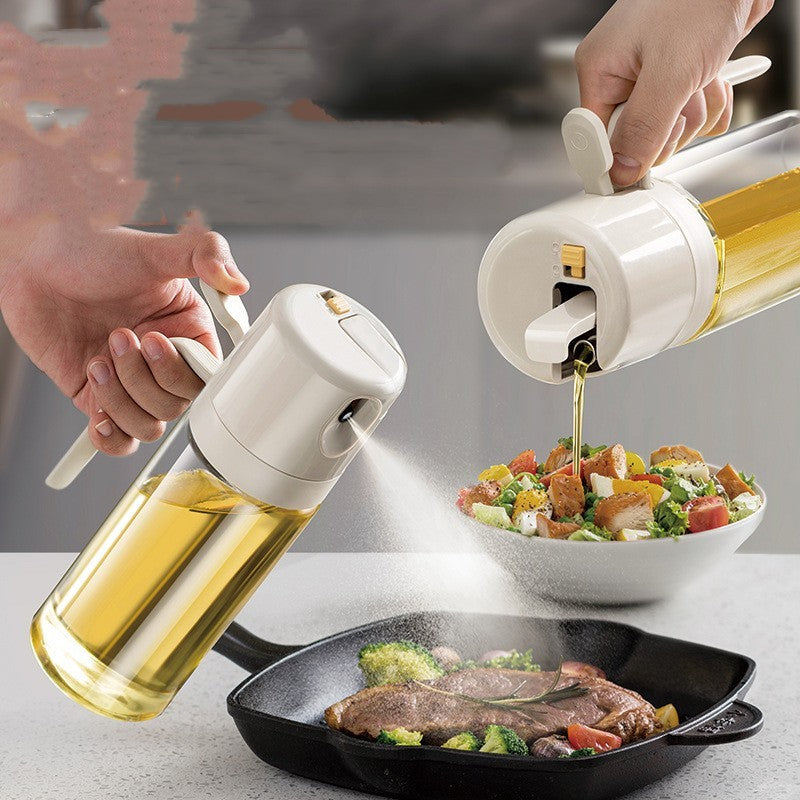 TrendPlain 16oz/470ml Glass Olive Oil Sprayer for Cooking – 2 in 1 Olive Oil Dispenser Bottle for Kitchen Gadgets and Air Fryer Accessories, Salad, BBQ - Black