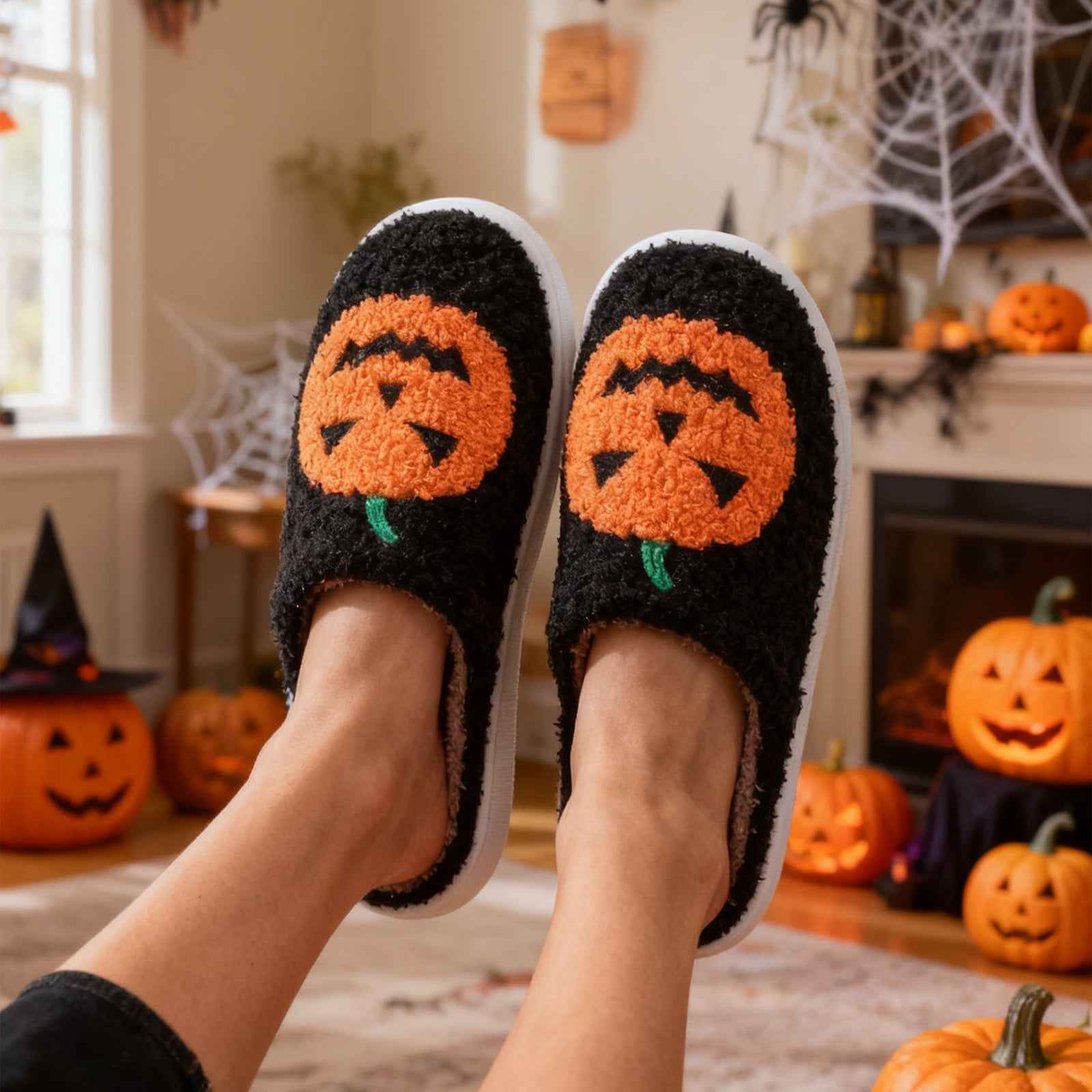 Halloween Pumpkin Cartoon Slippers Warm Winter Slippers Men And Women Couples Indoor House Shoes