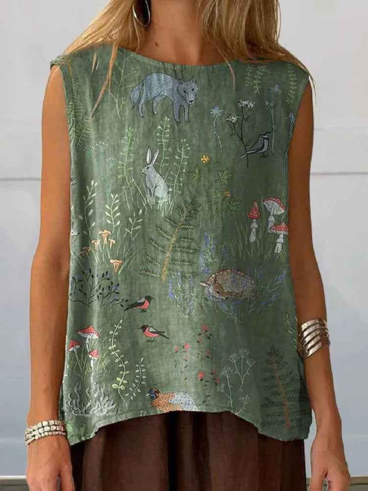 European And American Floral Cotton Linen Vest