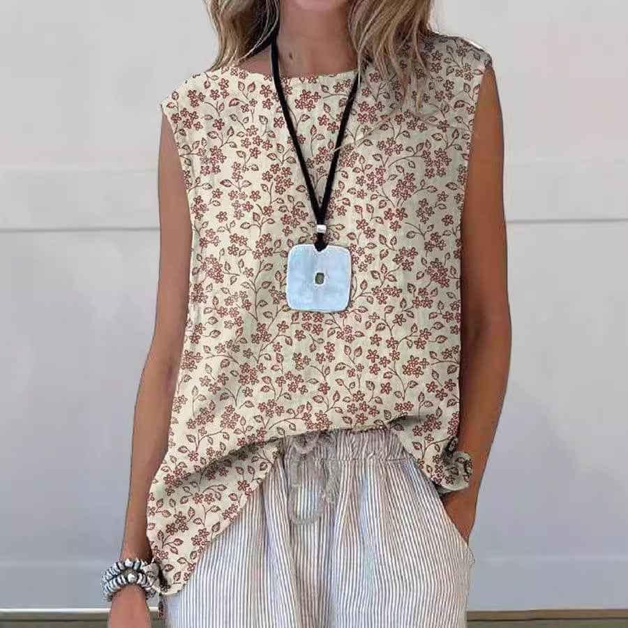 European And American Floral Cotton Linen Vest