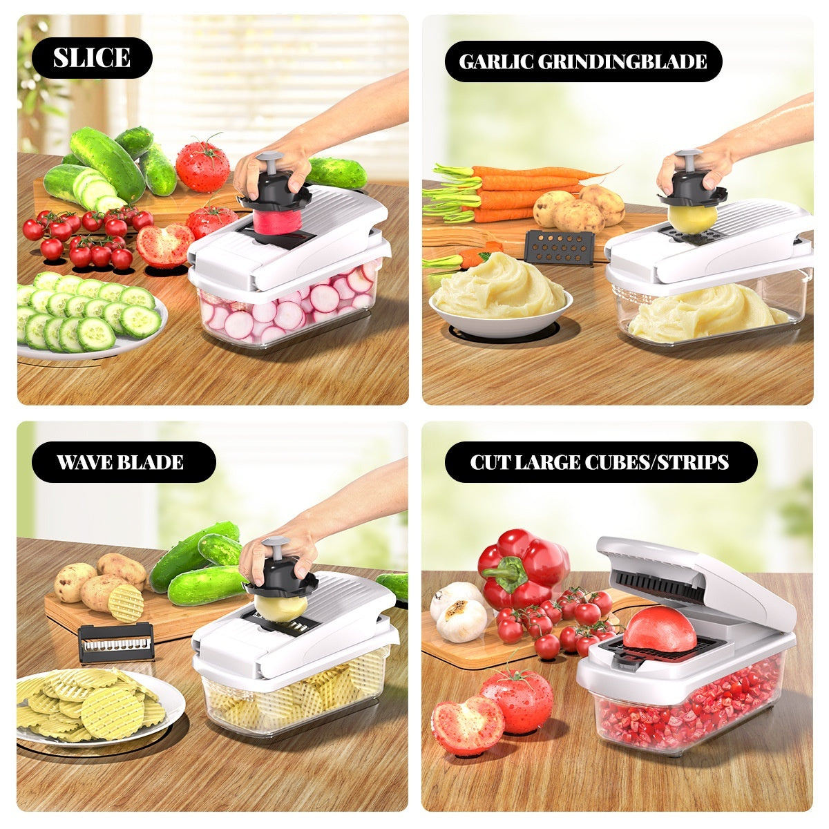 ullstar The Original Pro Chopper - Vegetable Chopper and Spiralizer, Food Chopper with Container, Fruit Slicer, Kitchen Gadgets & Accessories, Home Essentials (4 in 1, White)