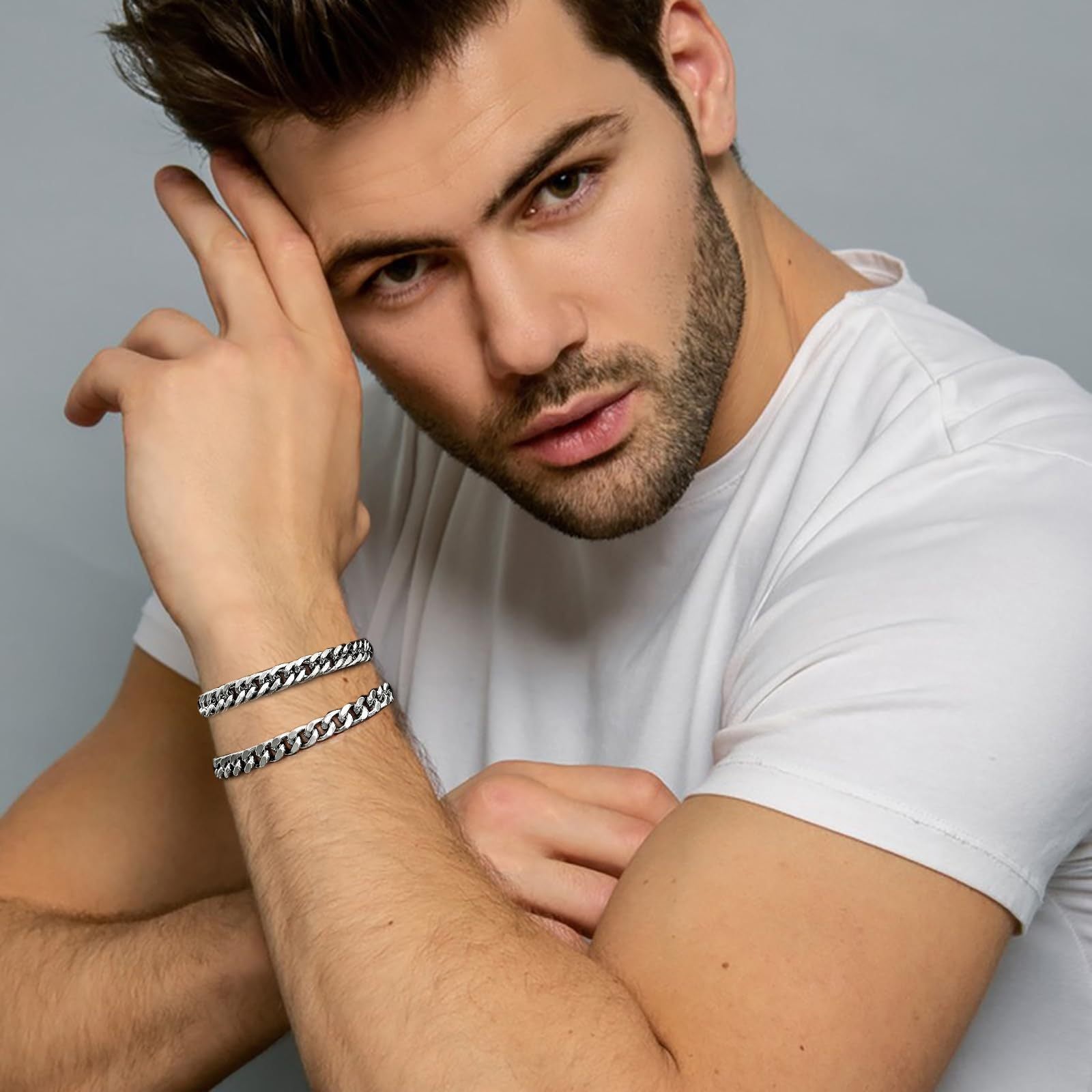 Mens Bracelet Silver Bracelets for Men Boyfriend as Stainless Steel Bracelet Boys Bracelets, Silver Cuban Link Bracelet for Men as Waterproof Silver Bracelet Men Jewelry Men Accessories