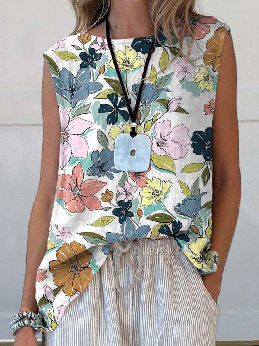 European And American Floral Cotton Linen Vest