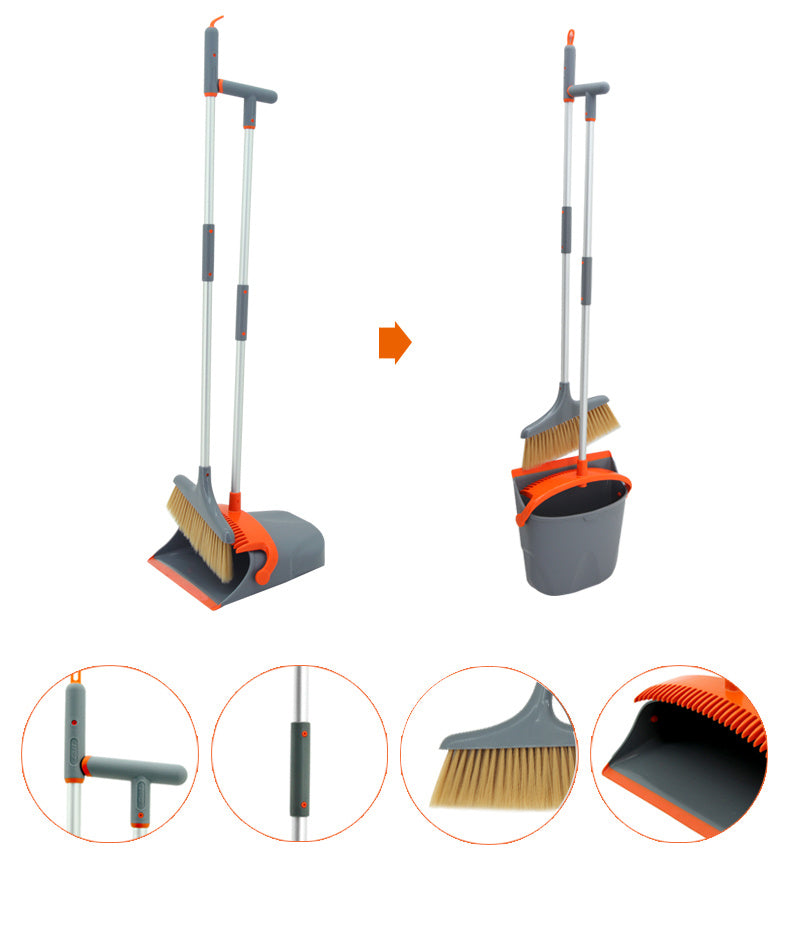Broom and Dustpan Set for Home, Broom and Dustpan Combo for Office, Long Handle Broom with Upright Standing Dust pan,Indoor&Outdoor Sweeping (Gray&Orange)