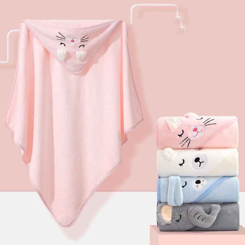 Cartoon Bath Towel Cloak Embroidered Quilt Coral Velvet