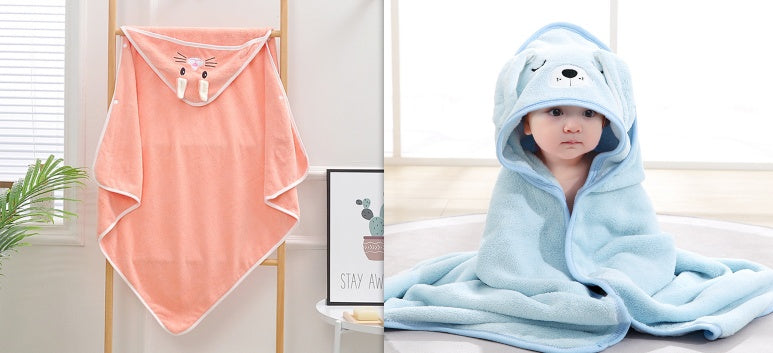 Cartoon Bath Towel Cloak Embroidered Quilt Coral Velvet