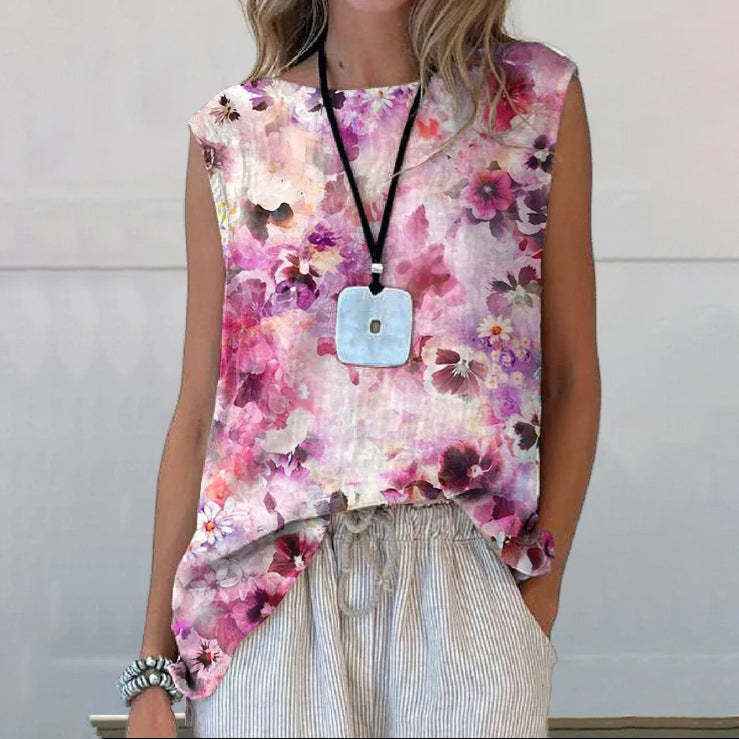 European And American Floral Cotton Linen Vest