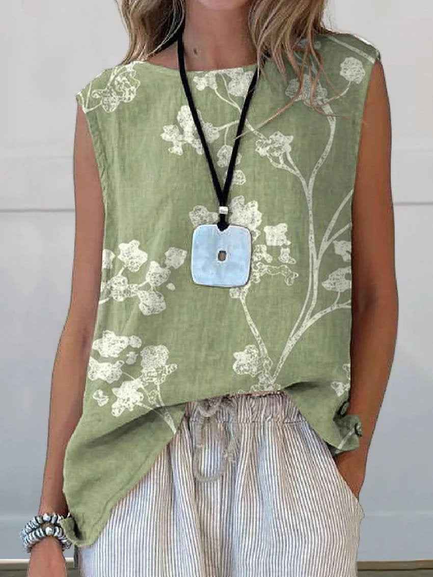 European And American Floral Cotton Linen Vest