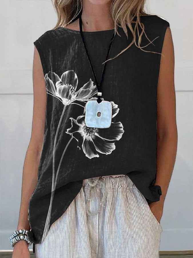 European And American Floral Cotton Linen Vest
