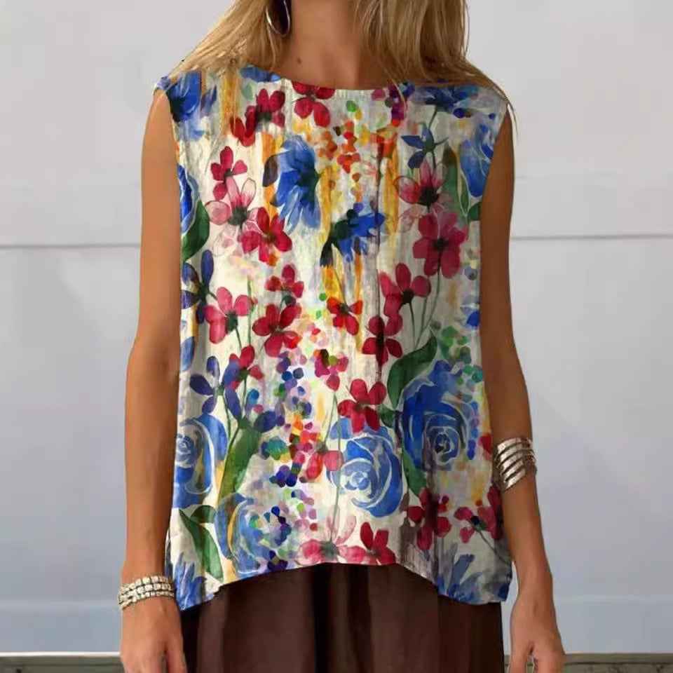 European And American Floral Cotton Linen Vest