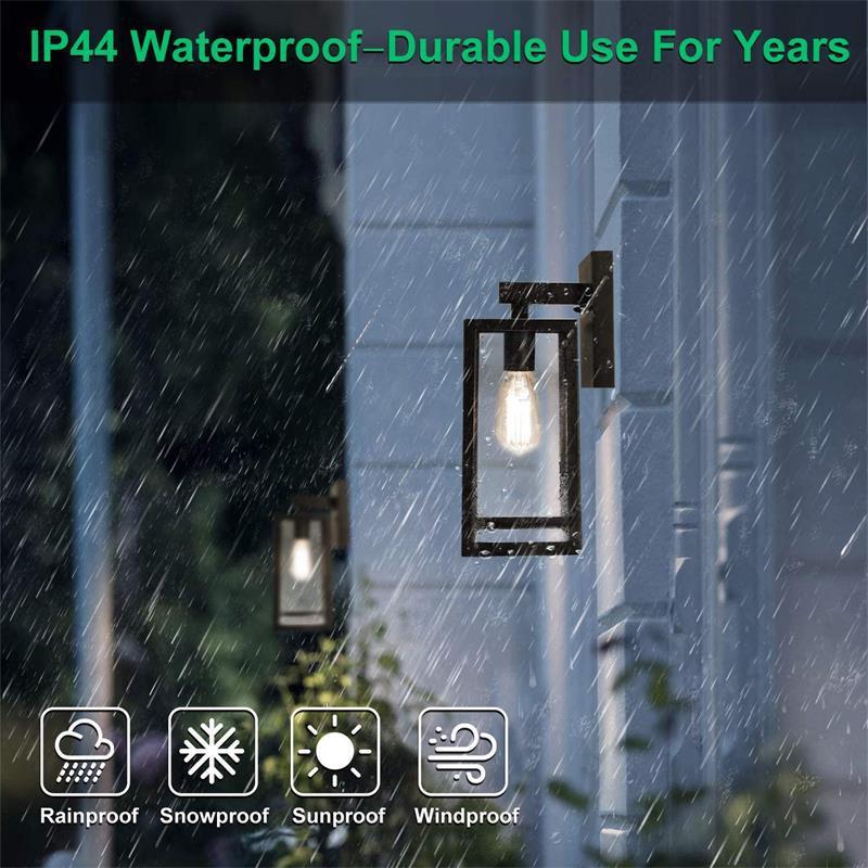 Outdoor Wall Light Fixtures, Exterior Waterproof Lanterns, Porch Sconces Wall Mounted Lighting with E26 Sockets & Glass Shades, Modern Matte Black Wall Lamps for Patio Front Door Entryway, 2-Pack
