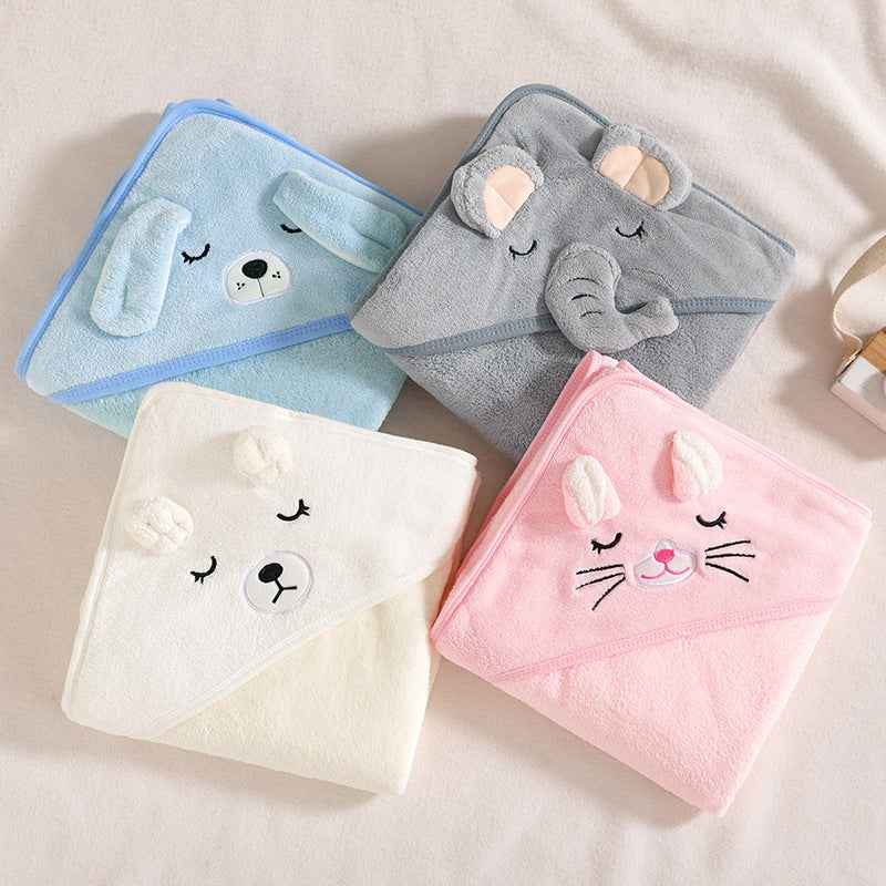 Cartoon Bath Towel Cloak Embroidered Quilt Coral Velvet