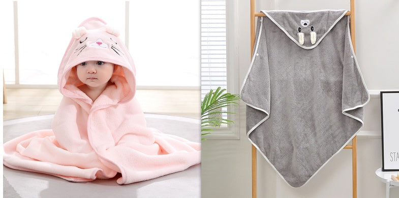 Cartoon Bath Towel Cloak Embroidered Quilt Coral Velvet