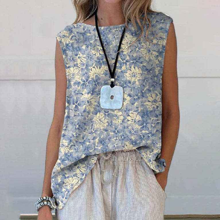 European And American Floral Cotton Linen Vest