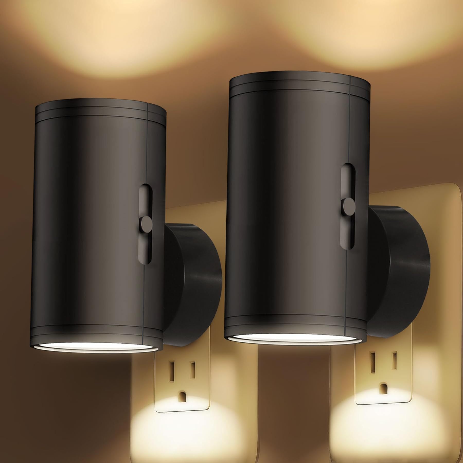 L LOHAS LED Night Light Plug in, Modern Night Lights Plug into Wall, Dusk to Dawn Sensor, Soft White 3000K, 0-100LM Adjustable Brightness, Dimmable Night Lights for Hallway Bedroom Stairway, 2 Pack