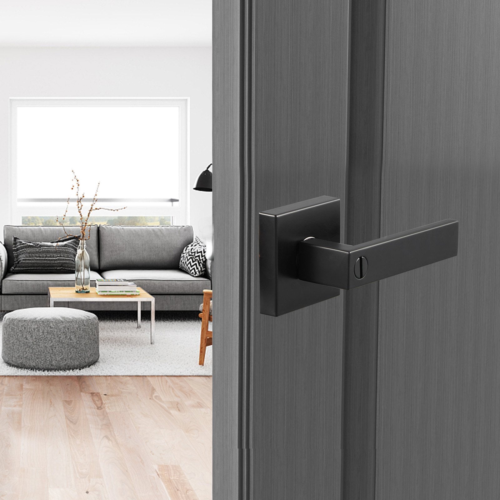 5 Pack Matte Black Door Handles Interior Door Knobs, Home Improvement Keyless Privacy Door Lock, Heavy Duty Zinc Alloy 2.07 lb Door Leverset for Bedrooms Bathrooms