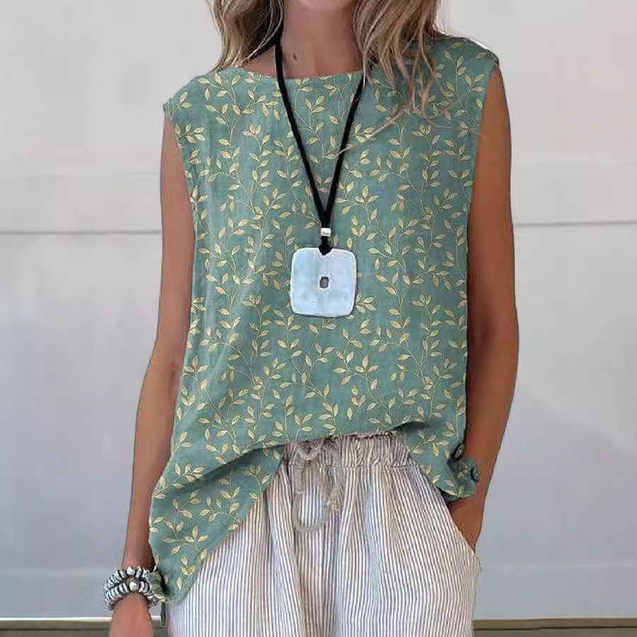European And American Floral Cotton Linen Vest